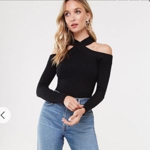 Ribbed Open Shoulder Sweater
